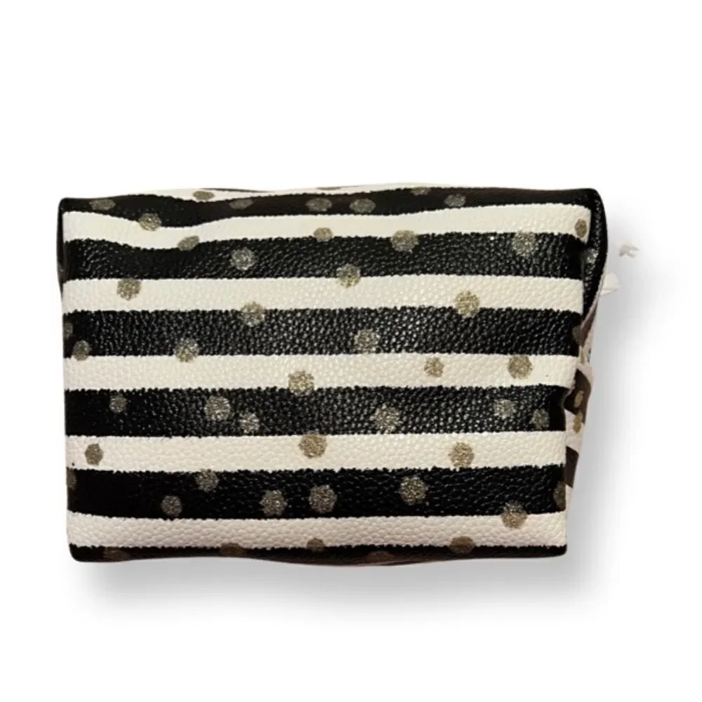 Faux Leather Black And White Cosmetic Bag